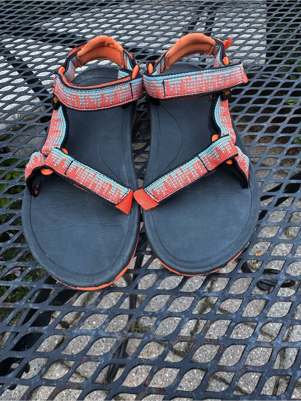 Teva Kids Sandals in Coral and Teal Patterned Straps Size 2